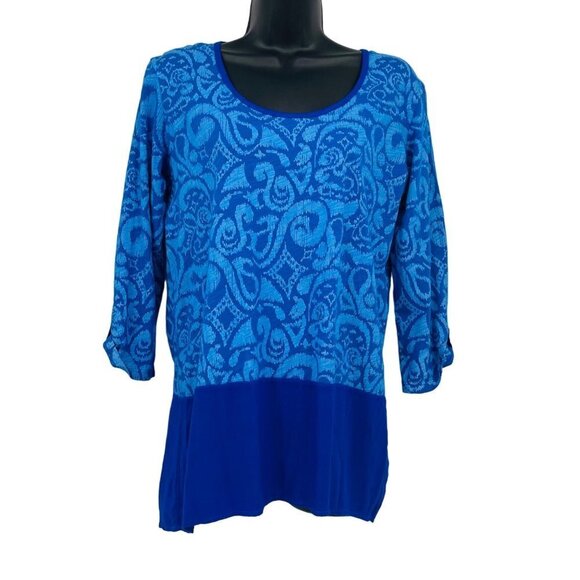 fresh produce Tops - Fresh Produce Tunic Top Women XS Blue Floral Lagenlook Beach Coastal Button Back